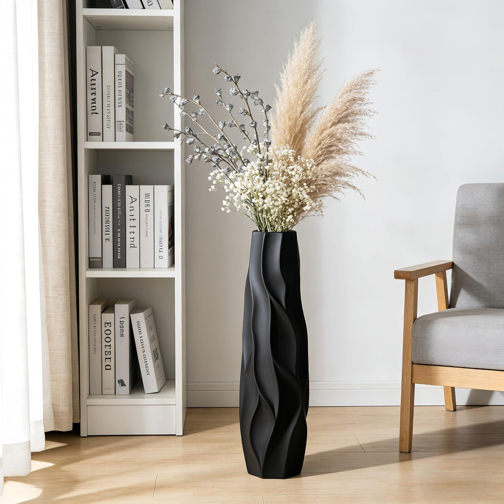 Black Ceramic Floor Vase – 28' Handcrafted Rustic Tall Vase for Dried Flowers and Branches, Large Decorative Vase for Living Room, Entryway & Home Decor