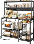 SUPERJARE Bakers Rack with Power Outlet, 47.2 Inches Coffee Bar with 3 Level-Adjustable Open Shelves, Wire Basket, Kitchen Microwave Stand with 6 S-Shaped Hooks, Black