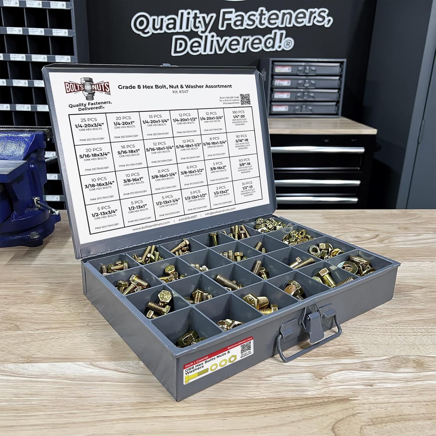 Inch Grade 8 Hex Cap Screws, Hex Nuts, Flat & Lock Washers - 574 PCS