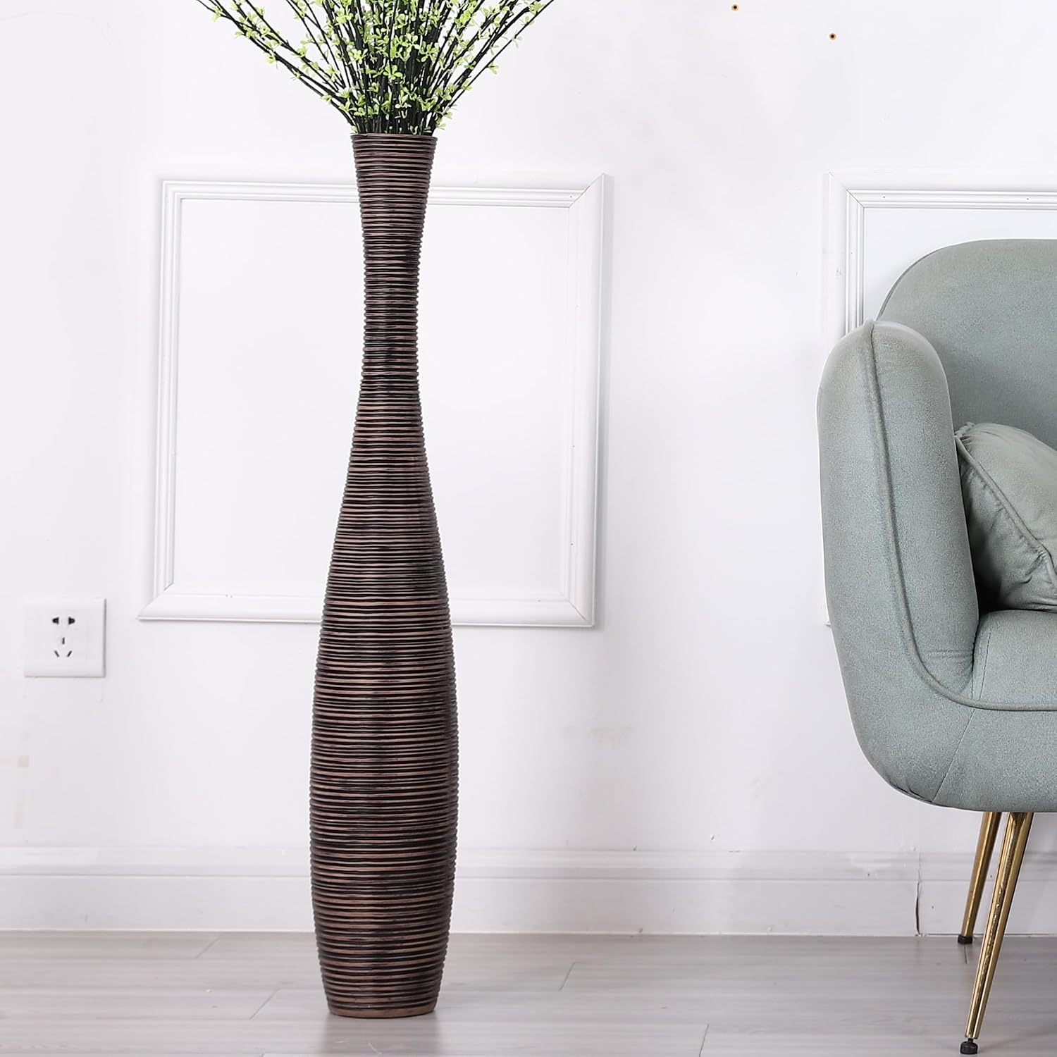 Leewadee Decorative Tall Floor Vase for Living Room Decor, 34 inches, Brown, Resin