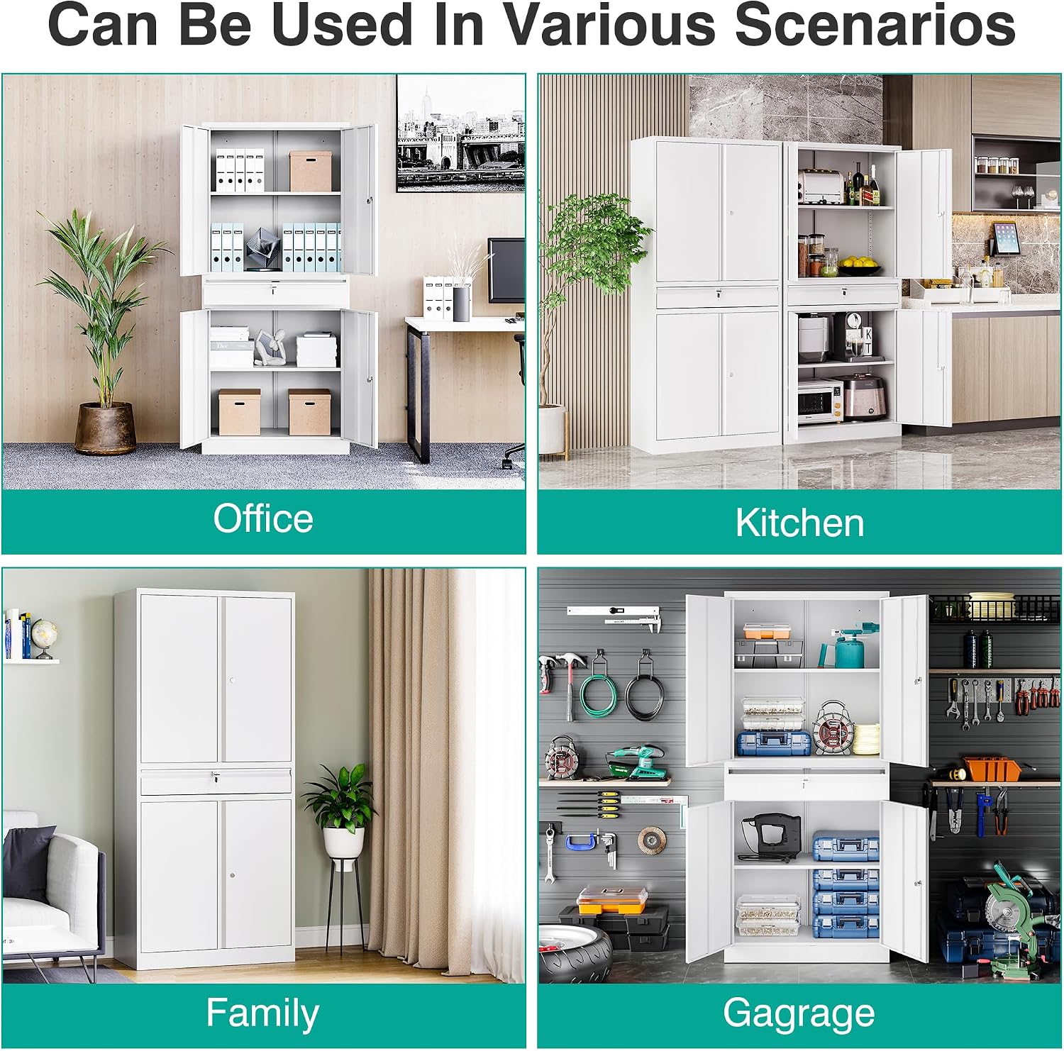 SISESOL White Metal Storage Cabinet with Drawer and Locks,Garage Storage Cabinet with Locking Doors and Adjustable Shelves,71' Tall Large Metal Cabinets with Magnetic Door for Home,Office,Garage