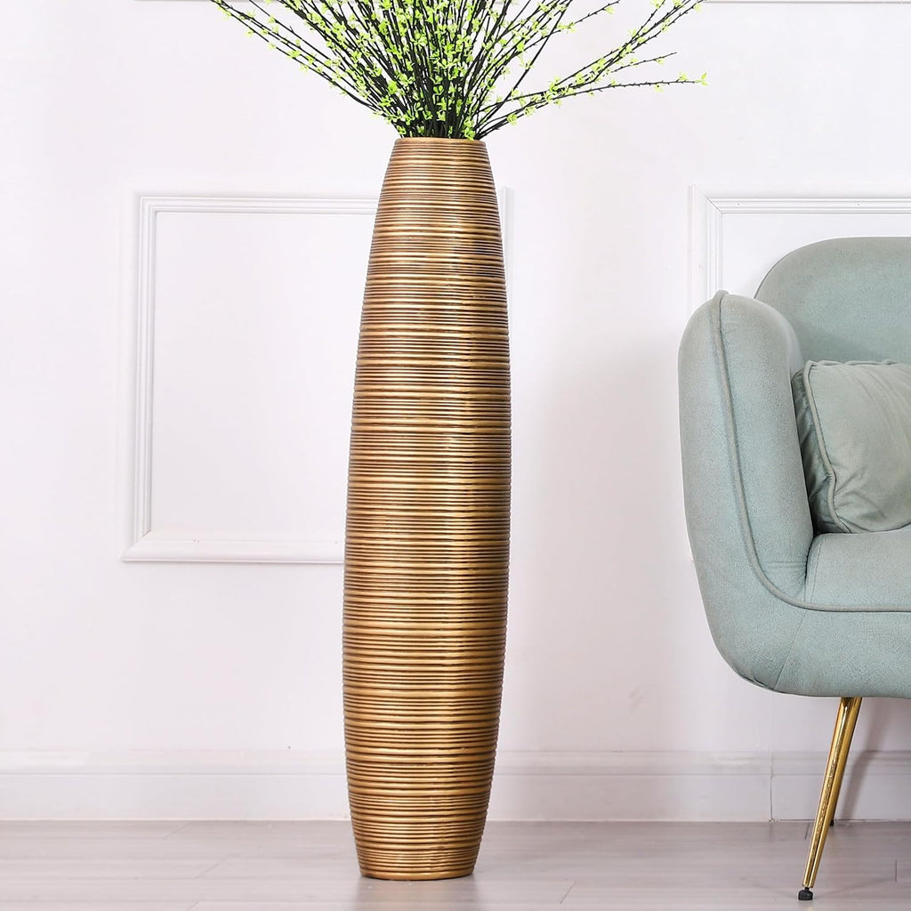 Leewadee Decorative Tall Floor Vase for Living Room Decor, 34 inches, Gold, Resin