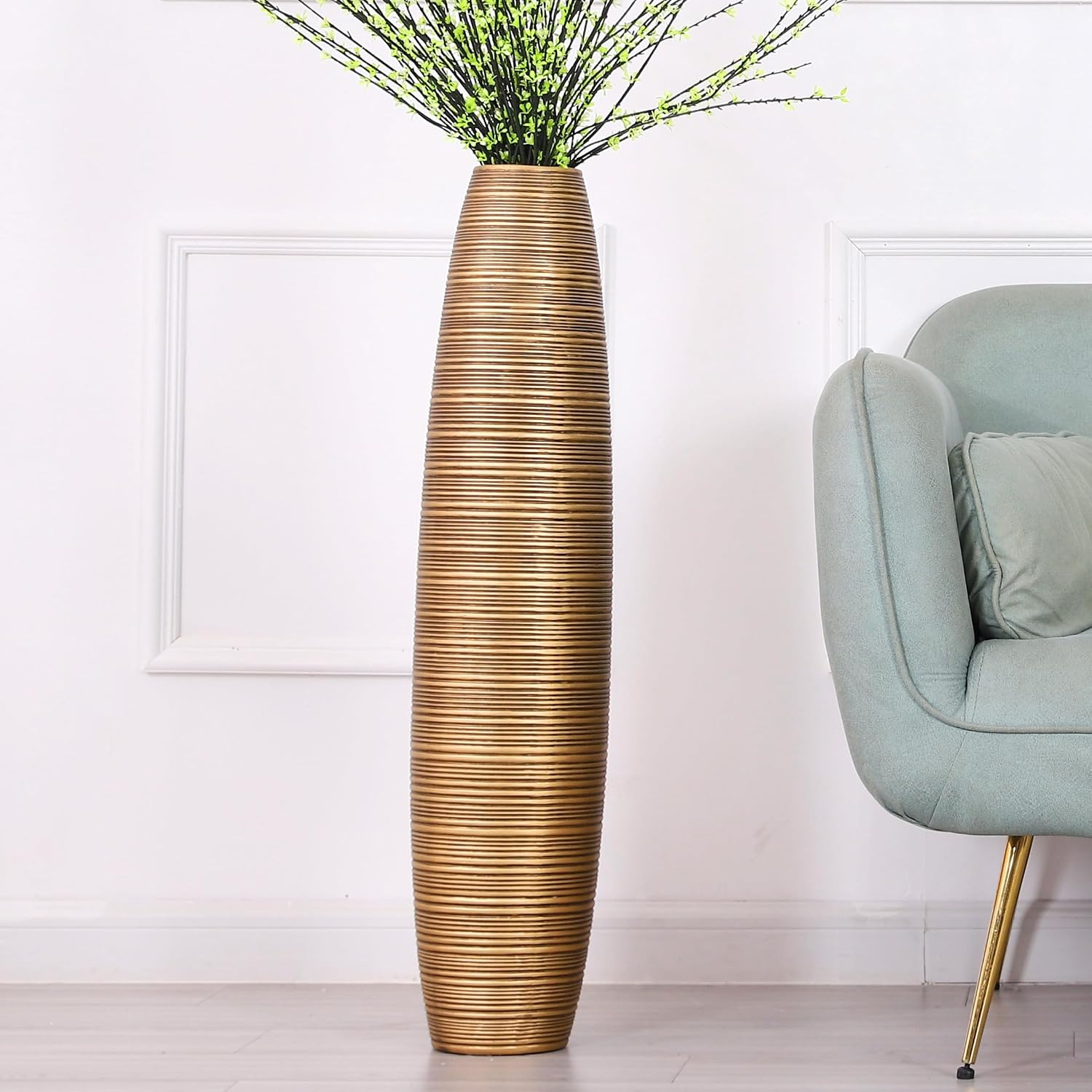 Leewadee Decorative Tall Floor Vase for Living Room Decor, 34 inches, Gold, Resin