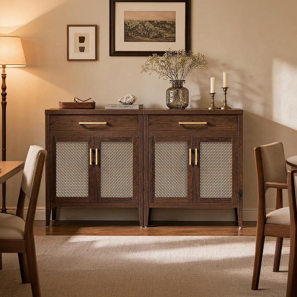 SICOTAS 60' Farmhouse Buffet Cabinet with Metal Mesh Doors, Modern Sideboard Credenza with Drawers, Elegant Coffee Bar Console Table for Living Room Entryway, Espresso Walnut