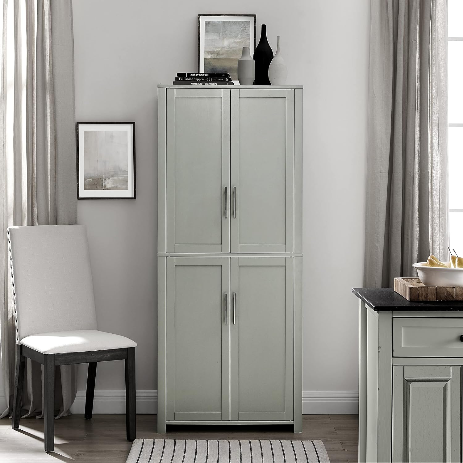 Crosley Furniture Savannah Tall Pantry Storage Cabinet with Shelves, Kitchen, Dining, or Laundry Room, Gray