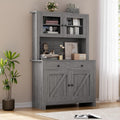 GarveeHome Farmhouse Pantry Cabinet, Kitchen Pantry Storage Cabinet with Microwave Stand, Rustic Buffet Sideboard with Sliding Door, Freestanding Cupboard with Shelves for Dining Room, Dark Grey