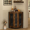 JKsmart Corner Storage Cabinet with Open Shelf, 3-Tier Industrial Wine Bar Shelf with Door, Industrial Corner Cabinet for Kitchen, Dining Room, Rustic Brown