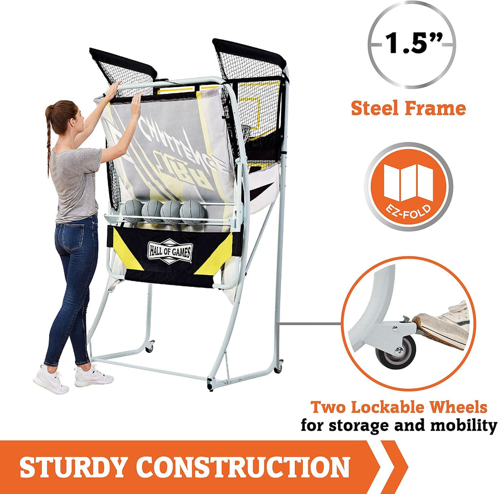 Hall of Games Xtra Long Shot EZ-Fold Premium Arcade Basketball Game with Built-in 4-Ball Storage Rack, Pop Off with The Perfect Basketball Game