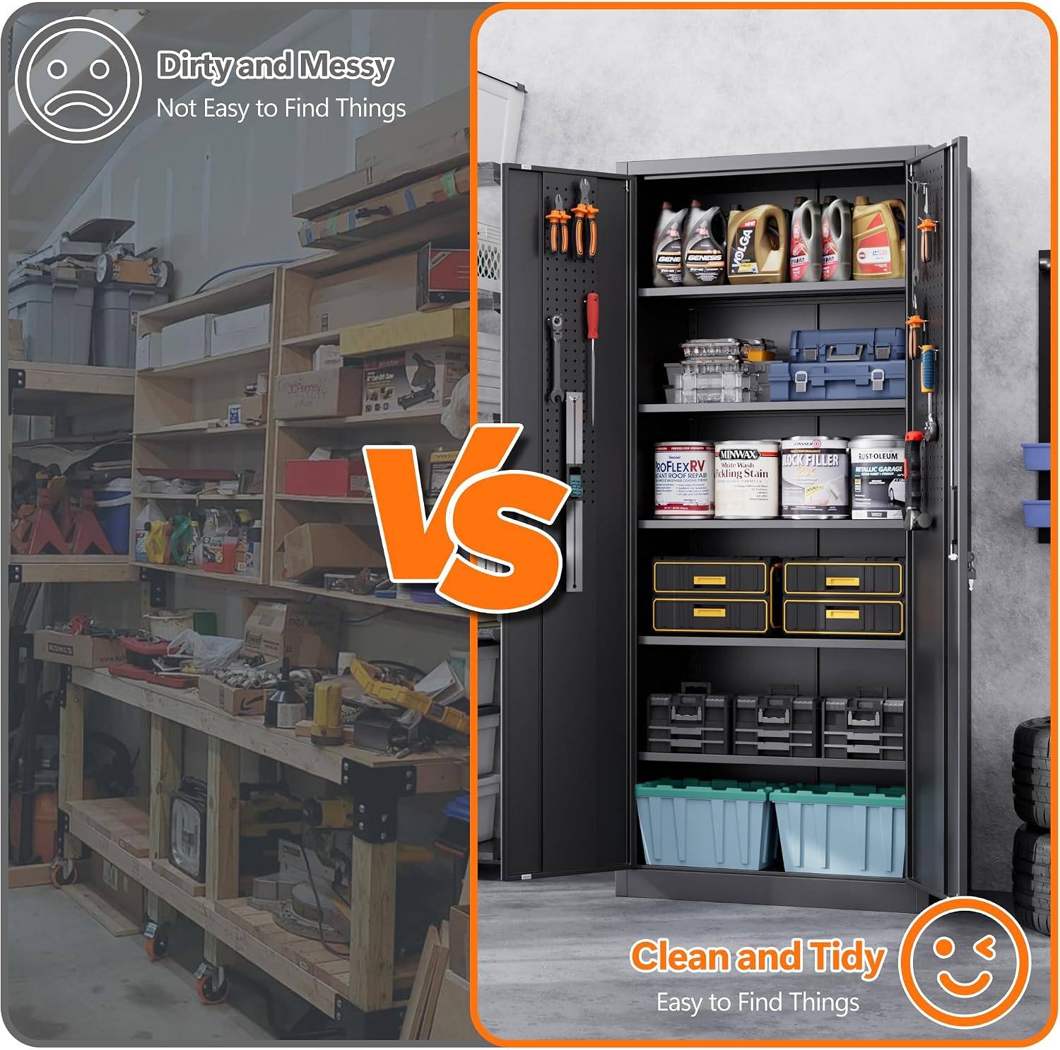 Aobabo 71' H×32' W×16' D Metal Storage Cabinet with 5 Adjustable Shelves, Locking Garage Storage Cabinet with Pegboards and 4 Hooks for Garage, Office, Black, Assembly Required