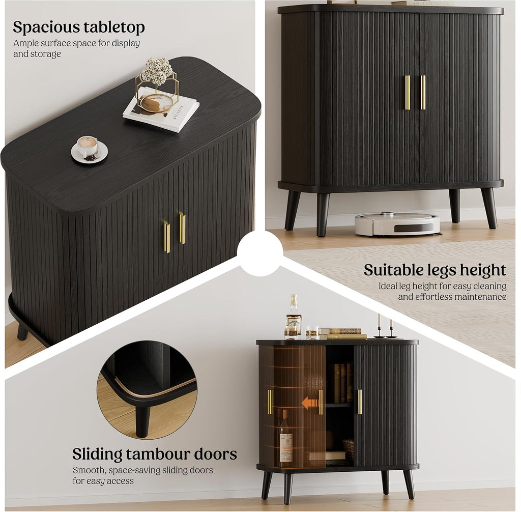 Lulive Black Buffet Cabinet, Sideboard Buffet Storage Cabinet with Sliding Doors, Modern Bar Cabinet for Kitchen & Dining Room