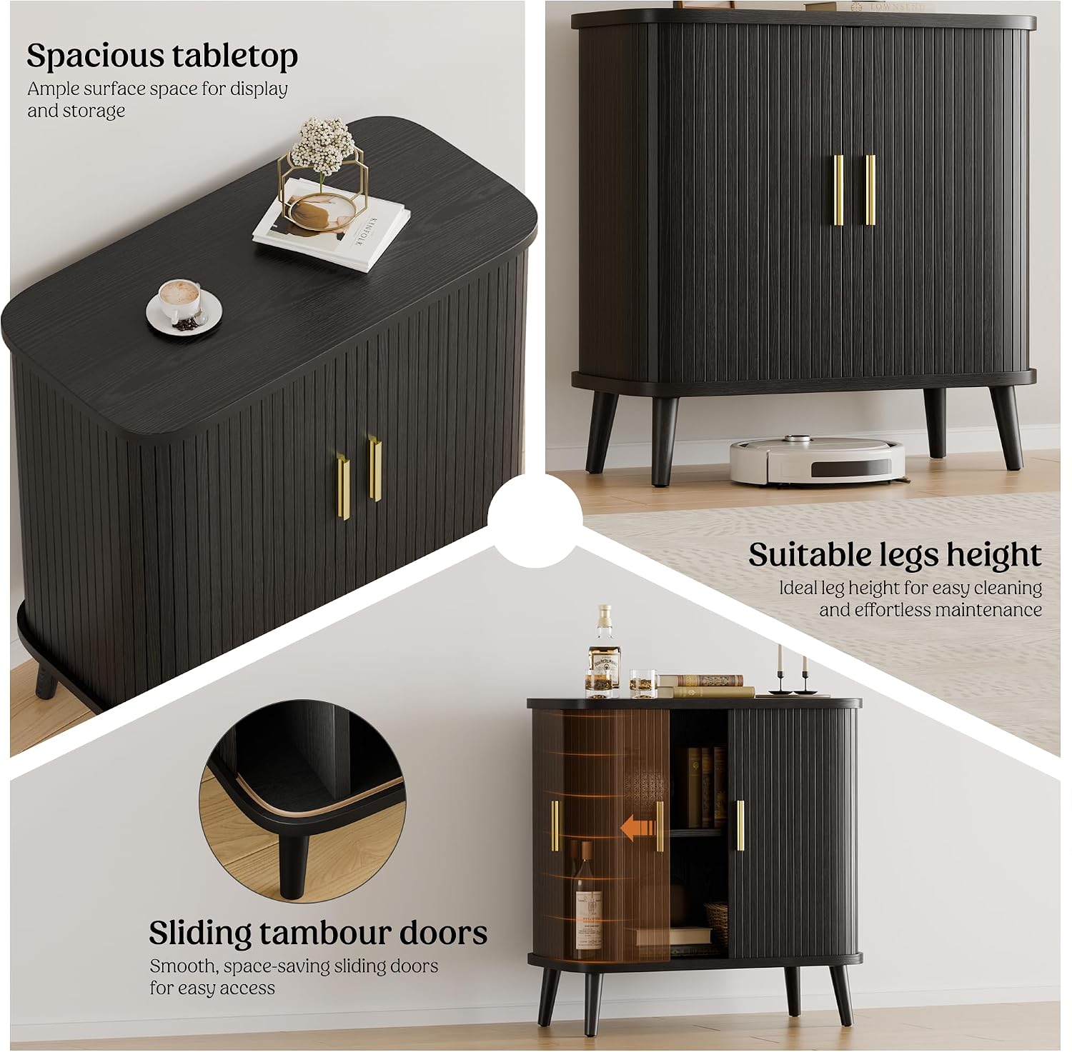 Lulive Black Buffet Cabinet, Sideboard Buffet Storage Cabinet with Sliding Doors, Modern Bar Cabinet for Kitchen & Dining Room