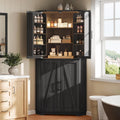 Dripex 71' Corner Cabinet Black, Farmhouse Kitchen Pantry Cabinet with Doors Storage & Adjustable Shelves, Tall Corner Storage Cabinet with LED Light, Food Pantry for Living Room, Dining Room