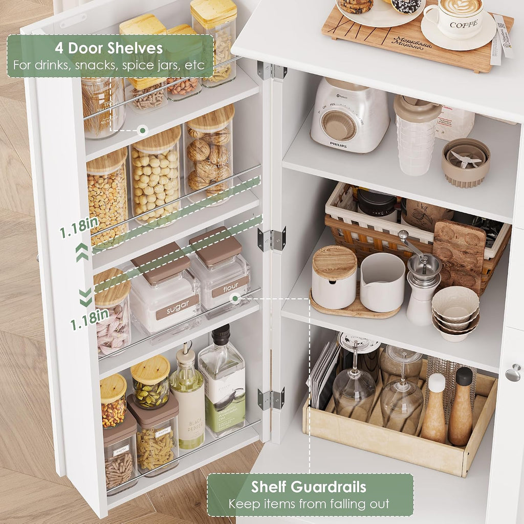 BOTLOG 72' Tall Kitchen Pantry Storage Cabinet, Kitchen Hutch Cabinet with Doors and Shelves, Modern Food Pantry with 2 Drawers for Dining Room, Living Room, White