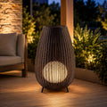 MIXL-Coffee Brown Rattan Floor Lamp,Waterproof Outdoor Patio Lamps with Globe Shade,Wicker Shade Indoor & Outdoor Floor Lamp for Garden Lawn and Living Room