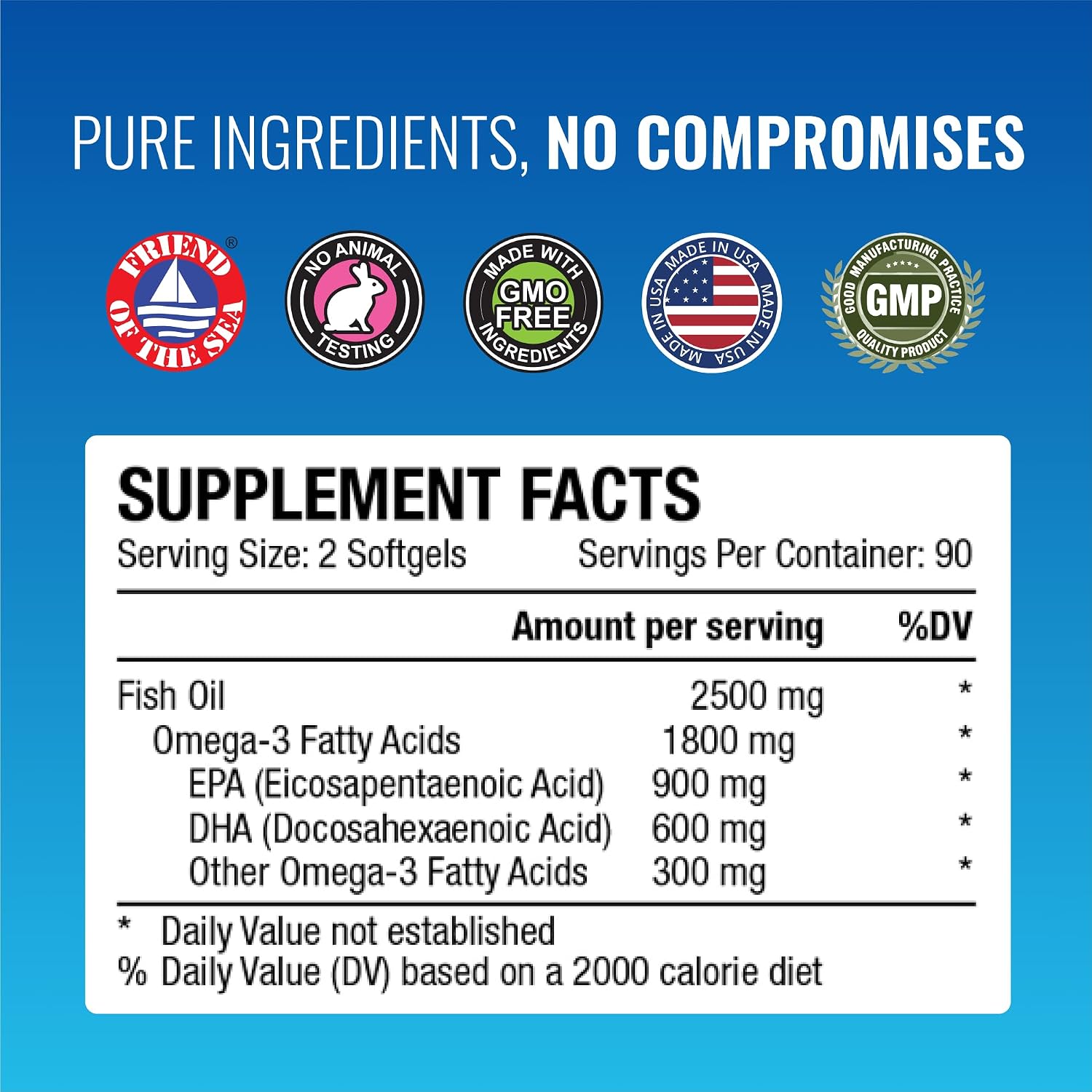 Omega-3 MD - EPA & DHA Supplement - 2500mg Omega 3 Fish Oil for Heart Health, Brain Support, Joint Comfort, & Overall Wellness - 2 Bottles - 6 Month Supply