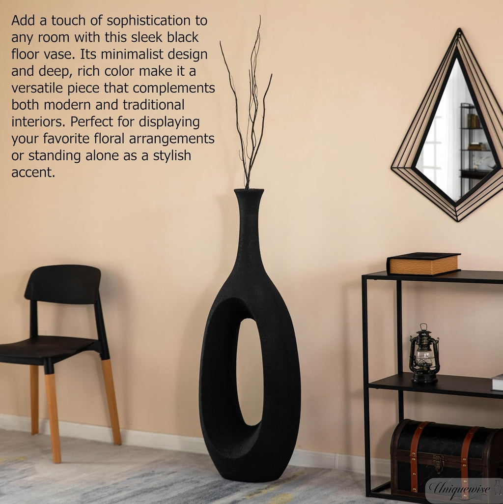 44-Inch Frosted Black Fiberglass Tall Floor Vase - Decorative Vase for Modern Home Decor, Perfect for Living Room, Home Office, Bedroom, Kitchen, Coffee Bar, Farmhouse Decor, and Wedding Centerpieces