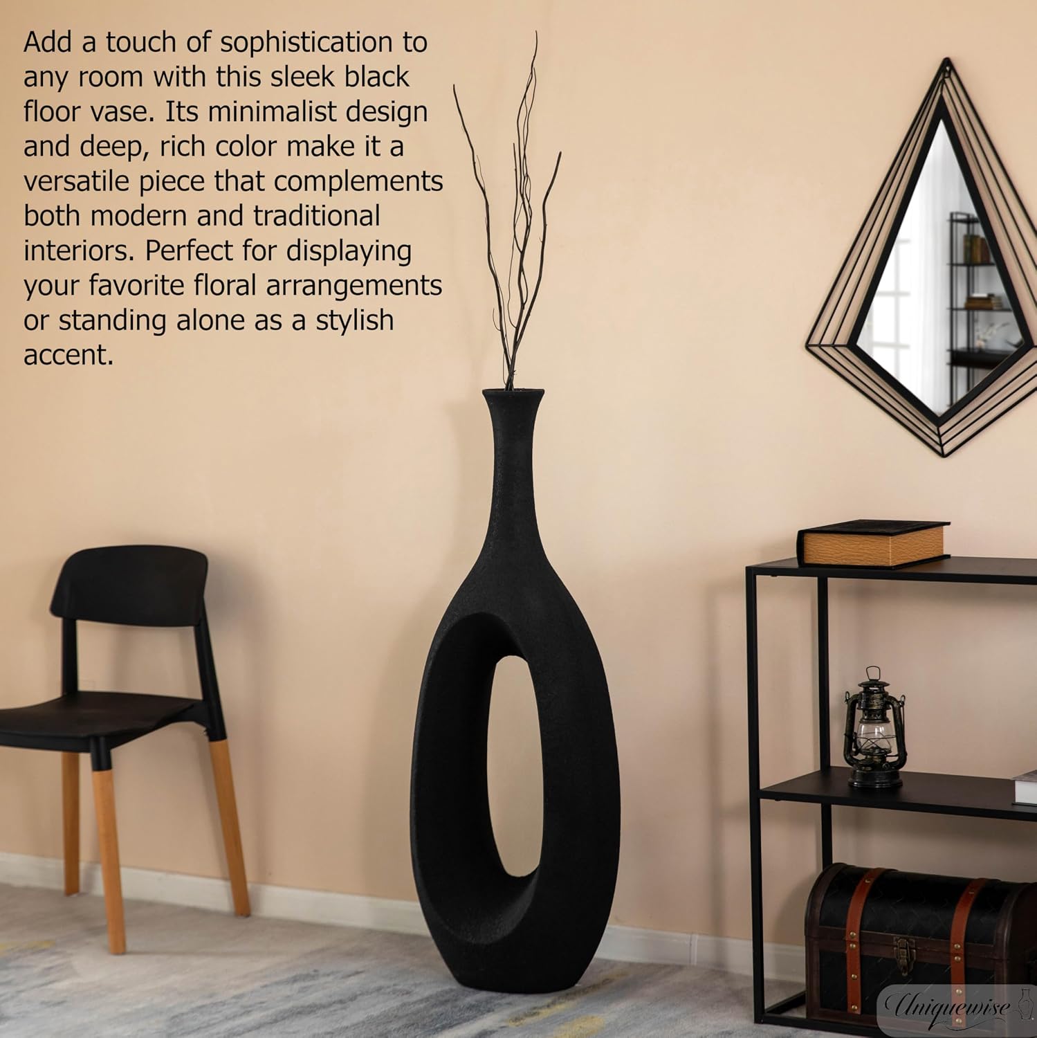 44-Inch Frosted Black Fiberglass Tall Floor Vase - Decorative Vase for Modern Home Decor, Perfect for Living Room, Home Office, Bedroom, Kitchen, Coffee Bar, Farmhouse Decor, and Wedding Centerpieces
