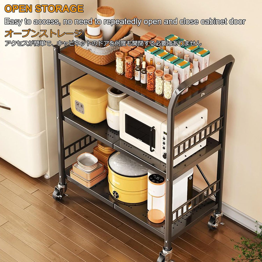 Microwave Stand,Bakers Rack,Kitchen Stands With Storage,3-Tier Foldable, Mobile Cart With Wheels,Suitable For Kitchens,Warehouses,Balconies,And Storage Rooms(Black,60*36*105CM/23.6*14*41IN)