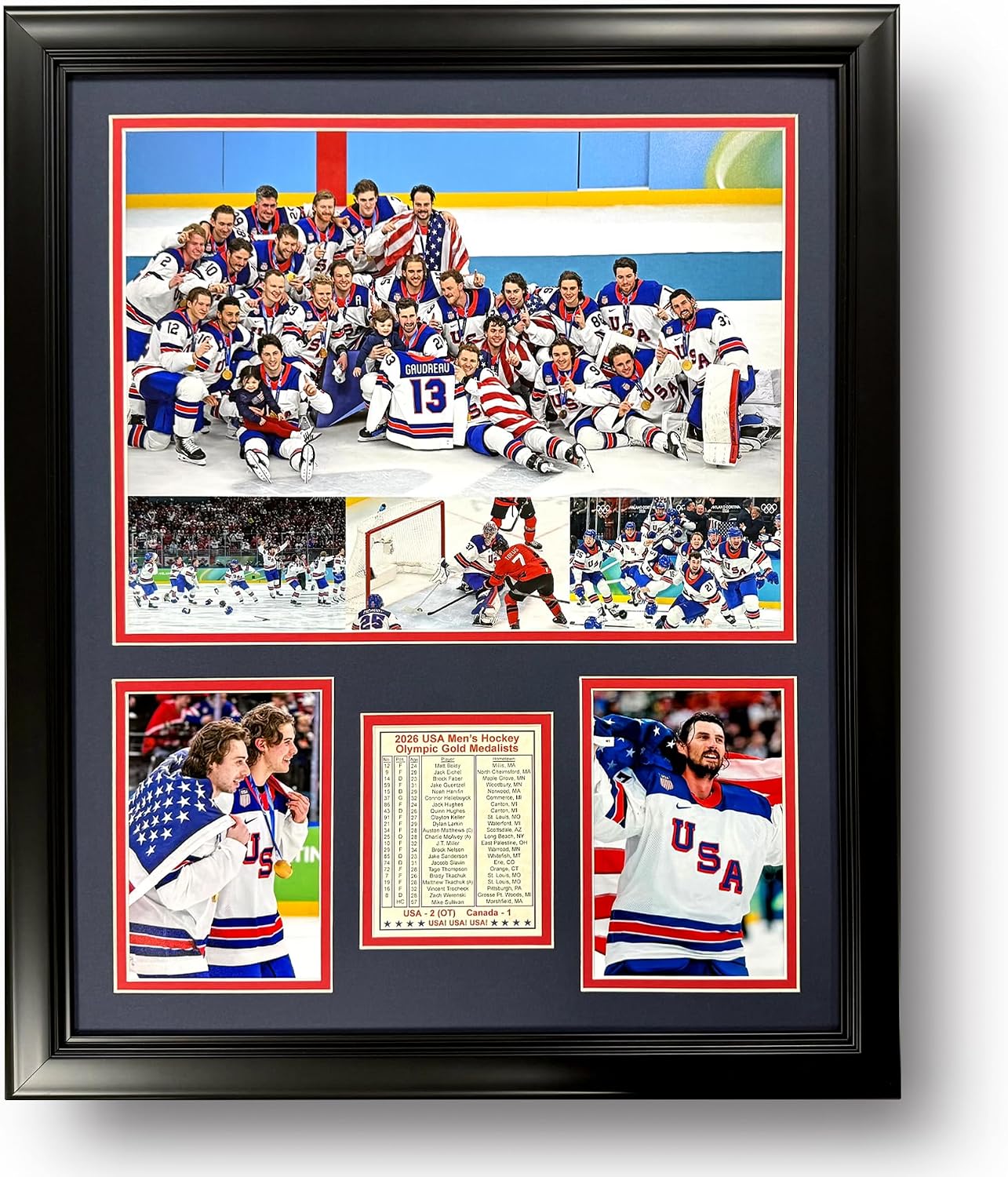 Legends Never Die 2026 USA Hockey Gold Medal Winners | Collectible Winter Olympics Ice Hockey Memorabilia | Framed Picture & Photo Collage Gift, Man Cave Wall Art, Home Decor | 2 Sizes (18'x22')