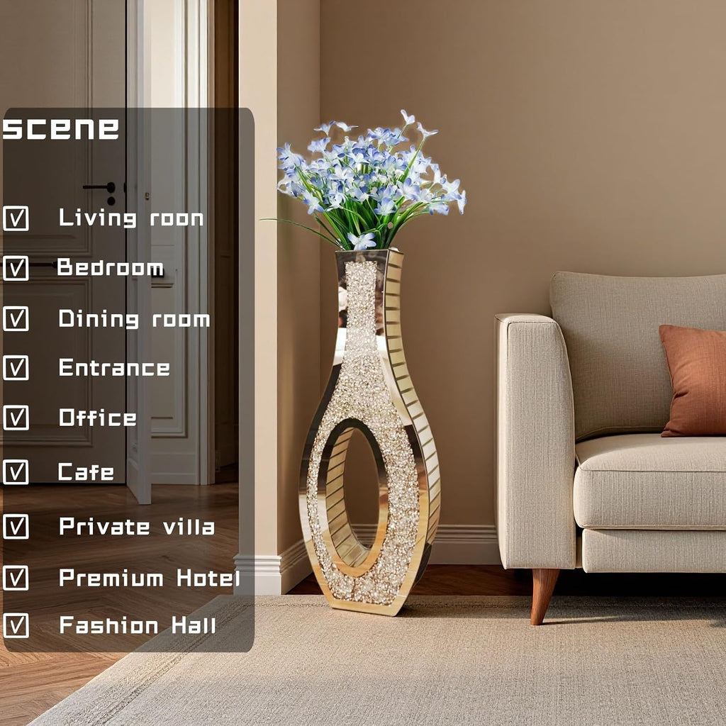 30' Tall Double Sided Crushed Diamond Floor Vases, Large Hollow Out Dustproof Vase for Living Room, Floor Vases Decorative Tall for Home,Office,Hotel(11.8' L x 5.37' W x 30' H)