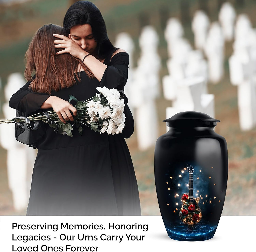 Guitar Urn - Unique Urns - Decorative Memorial - Small Cremation Urns for Human Ashes - Mom & Dad Urn - Hand Engraved - Combo of 10 Inch & 3 Inch