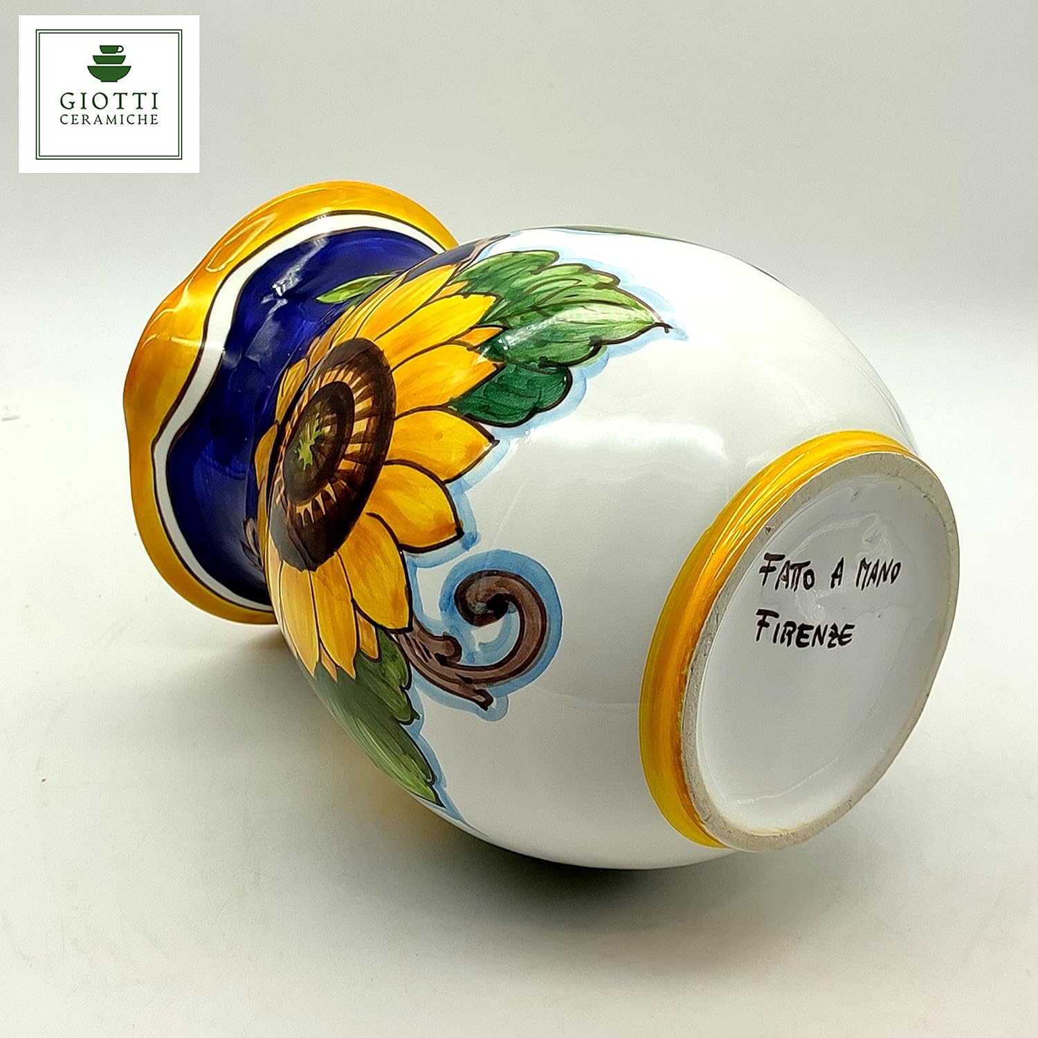 Italian Hand Painted Ceramic Pitcher 33 oz – Lemon & Sunflower Tuscan Design – Water Carafe, Utensil Holder or Vase – Colorful Italian Pottery – Made in Italy