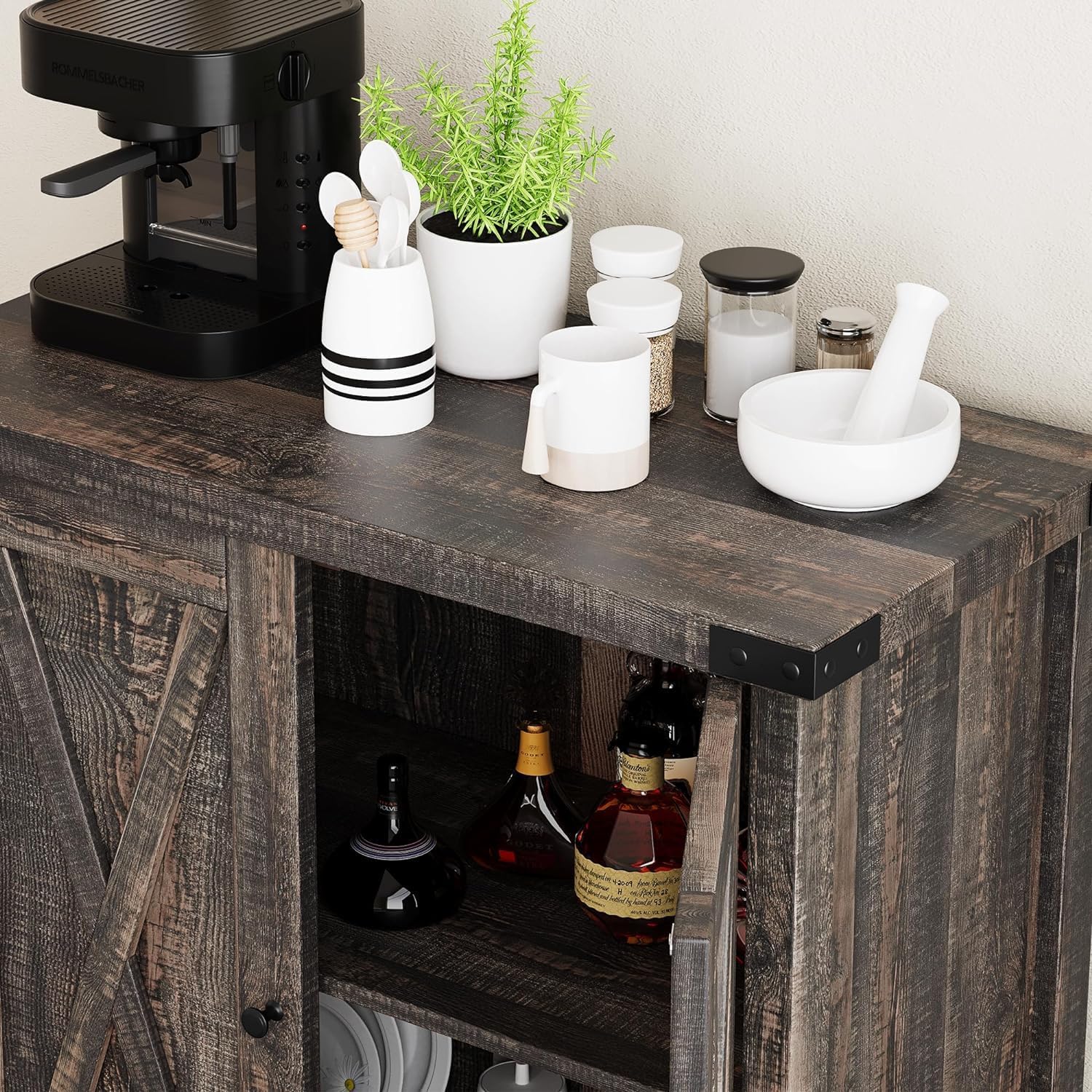 GarveeHome Small Storage Cabinet, Farmhouse Sideboard Buffet Cabinet with 2 Doors and Adjustable Shelves, Accent Entryway Console Cabinets for Living Room, Dining Room (Dark Oak, 2 Pieces)