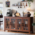 Joaxswe Large Sideboard Buffet Cabinet with Storage, 63' Farmhouse Credenza with 4 Glass Doors, Adjustable Shelves Console Table, Wood Kitchen Coffee Bar for Dining Room, Living Room, Brown