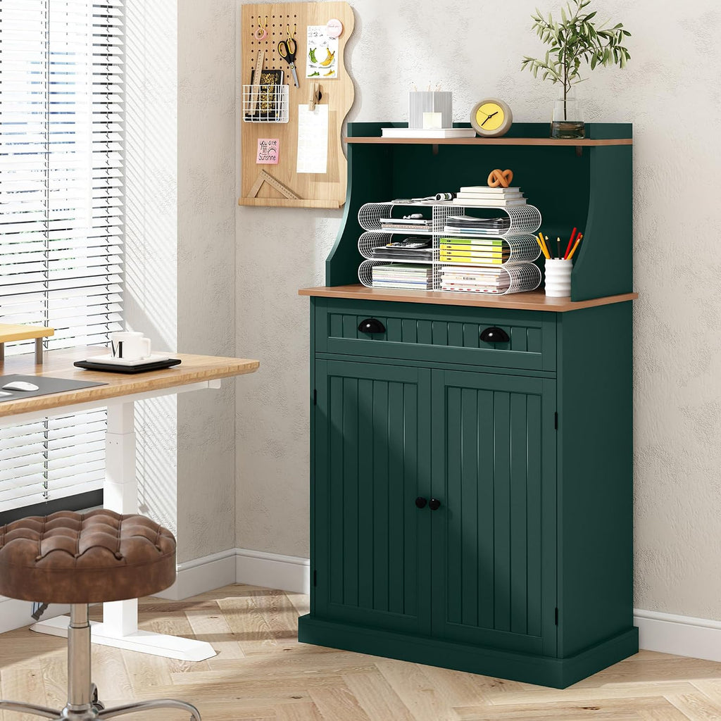 ARTPOWER 54' Kitchen Microwave Cabinet/Stand with Storage and Drawers, Green Pantry Storage Cabinet with Hutch & Adjustable Shelves for Kitchen, Dining Room, Living Room, Hallway