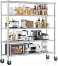Homdox 5 Tier Heavy Duty Metal Wire Shelving with Wheels, 3000 lbs Capacity Garage Storage Rack, Rolling Industrial Storage, Adjustable Commercial Shelves for Kitchen, Warehouse, 18'x60'x82', Chrome