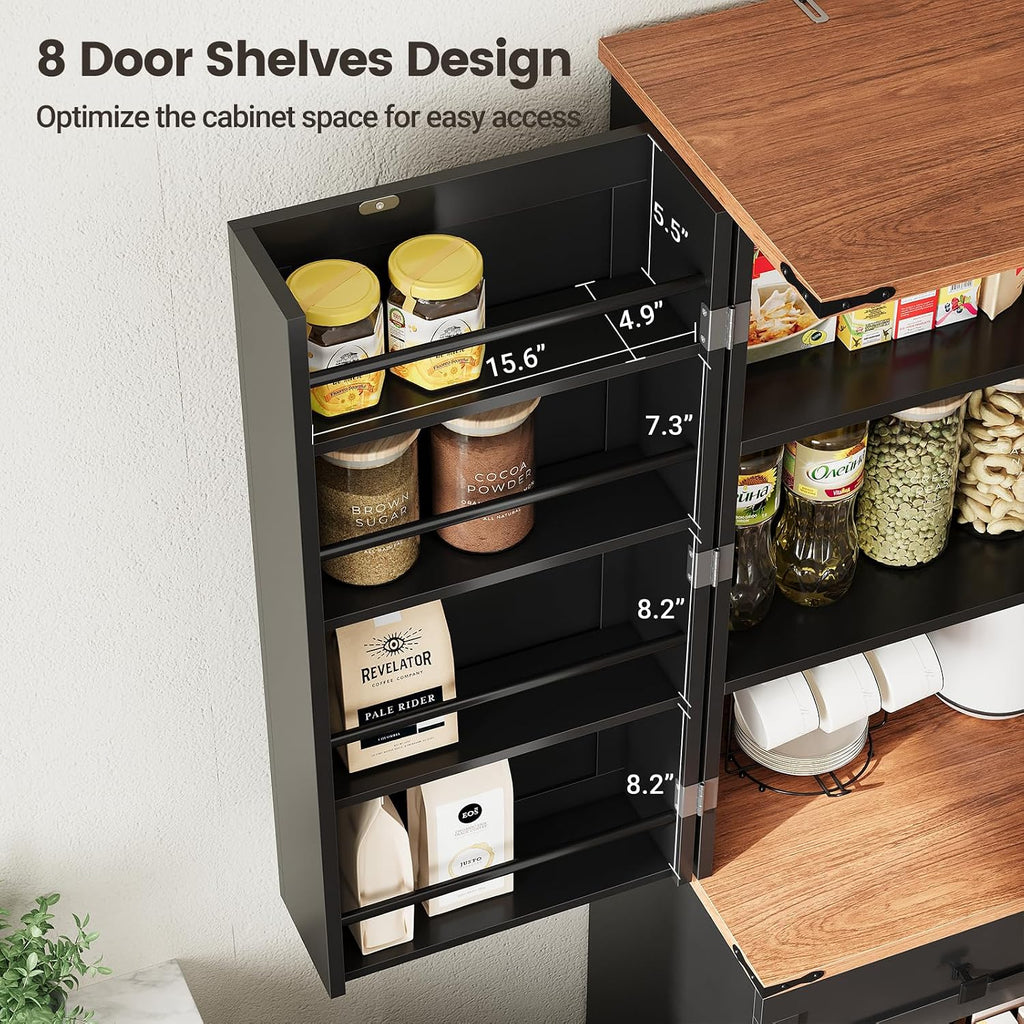ELYKEN 72' Pantry Cabinet, Kitchen Storage Cabinet with 3 Pull Out Shelves & 8 Door Shelves, Tall Kitchen Pantry Cabinet with Adjustable Shelf, Kitchen Hutch with Large Drawer,for Dining Room