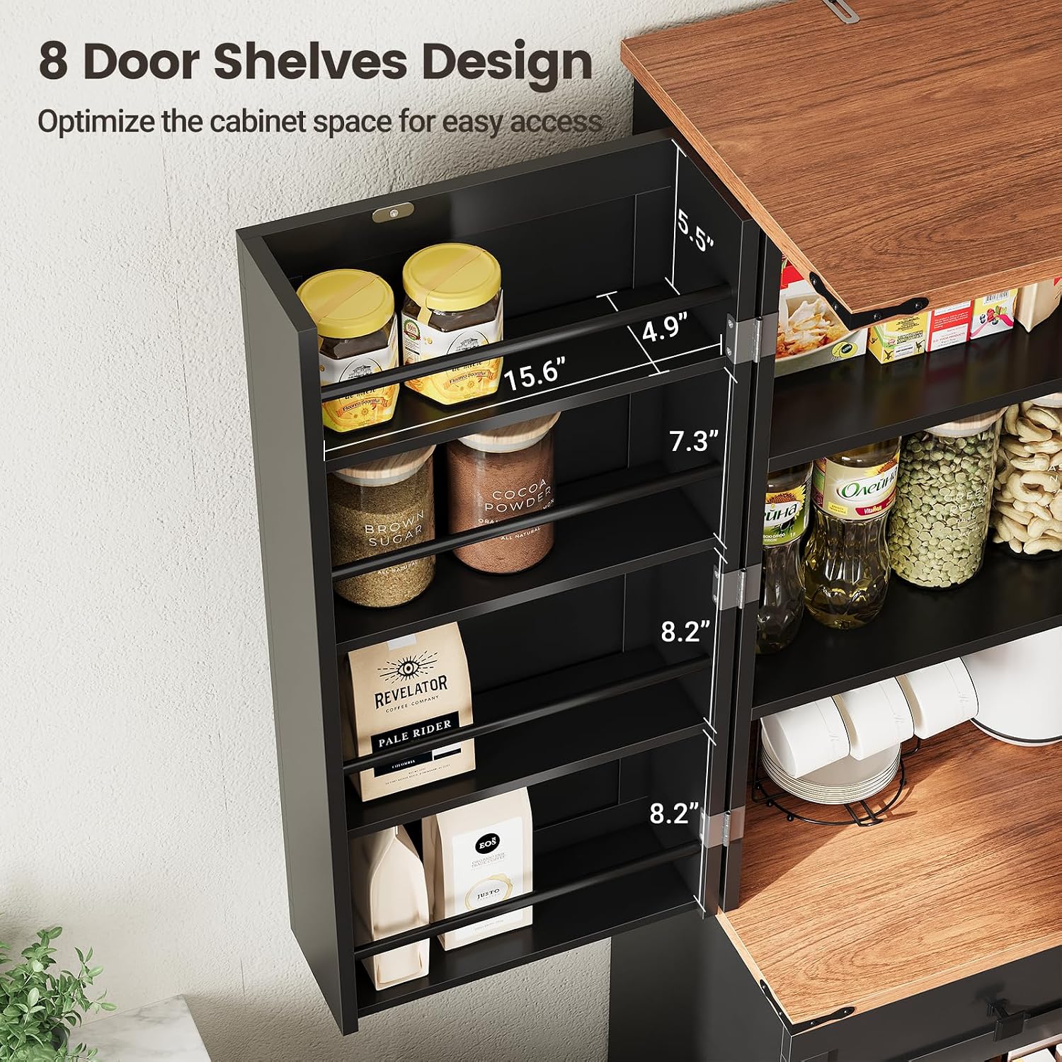 ELYKEN 72' Pantry Cabinet, Kitchen Storage Cabinet with 3 Pull Out Shelves & 8 Door Shelves, Tall Kitchen Pantry Cabinet with Adjustable Shelf, Kitchen Hutch with Large Drawer,for Dining Room