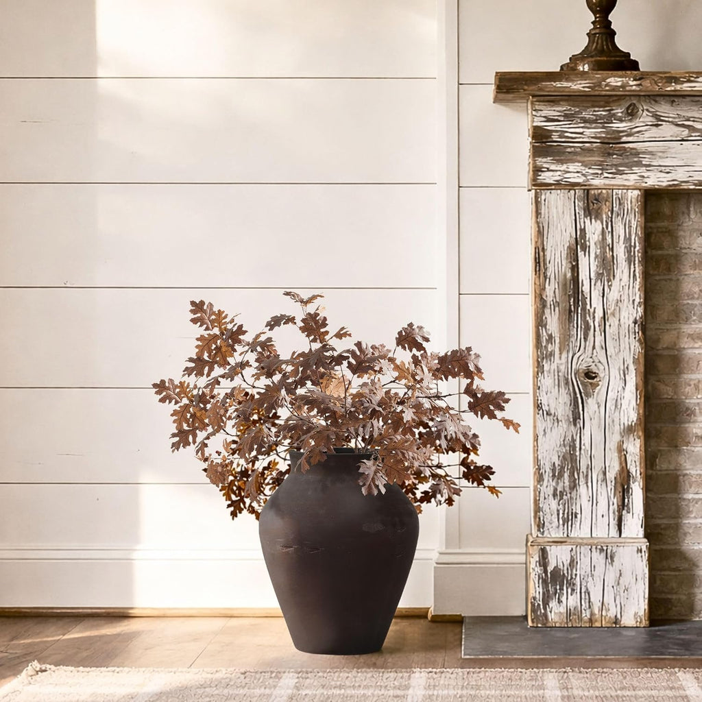 LuxenHome 16' Brown Floor Vase, Cement Rustic Vases for Flowers, Large Vases for Decor Living Room, Decorative Flower Vase for Home Decor