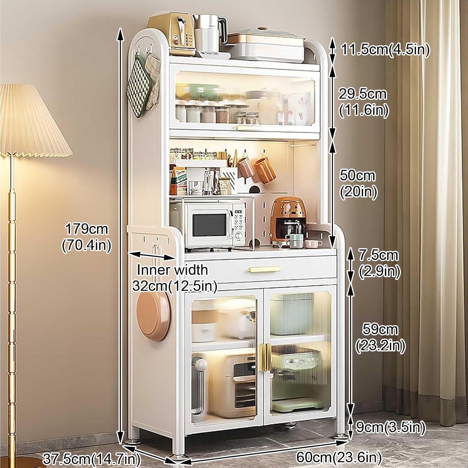 5-Tier Kitchen Bakers Rack with Drawer, Kitchen Cabinets with Worktop, with Wheels, Easy to Move(60cm)