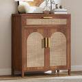 Rattan Buffet Cabinet with Storage, Sideboard Cabinet with Doors and Shelves, Accent Coffee Bar with Drawers, Farmhouse Kitchen Storage Cabinets, credenza for Entryway, Living Room Walnut