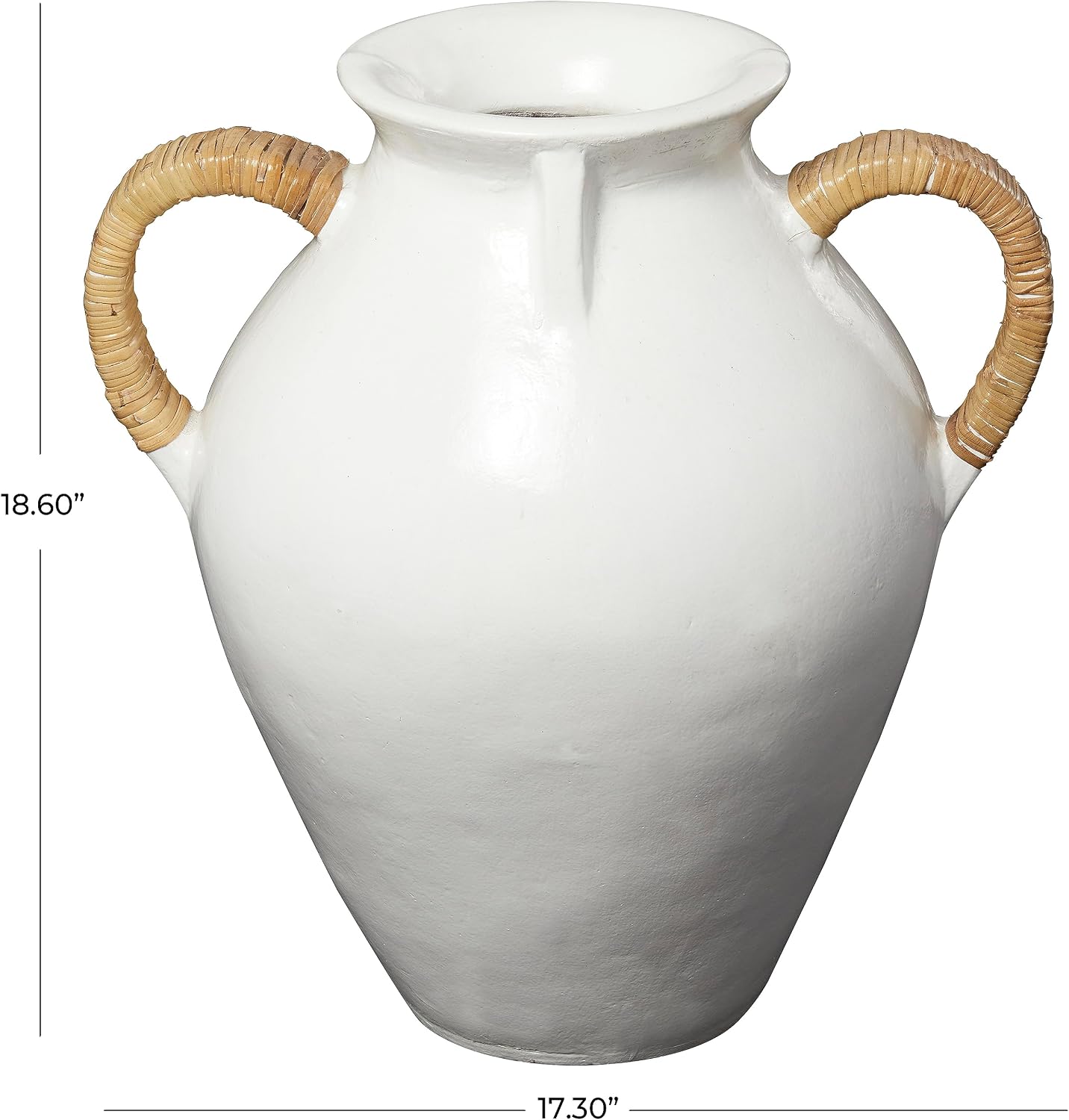 Deco 79 Ceramic Decorative Vase Jug Inspired Centerpiece Vase with Rattan Wrapped Handles, Flower Vase for Home Decoration 17' x 13' x 19', White