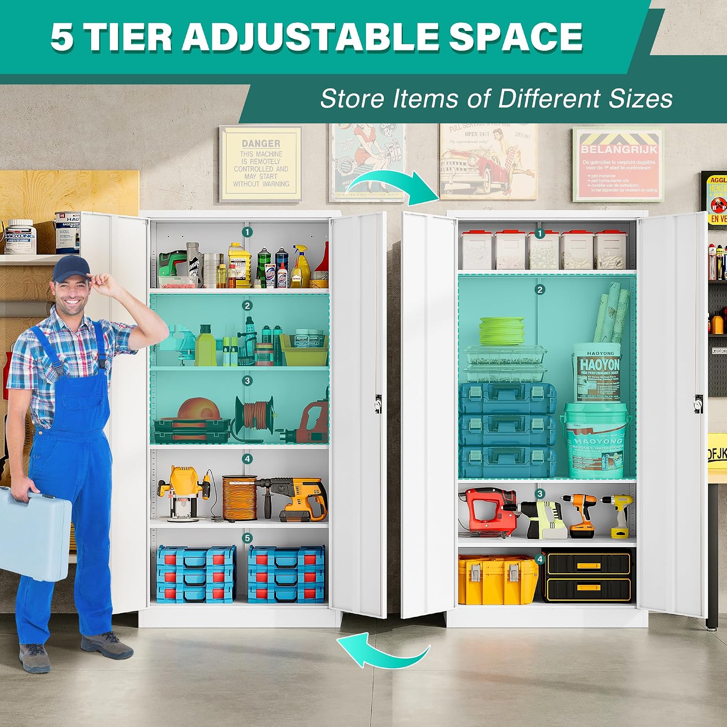 SISESOL White Metal Storage Cabinet with Adjustable Shelves,71' Tall Metal Cabinet with Locking Doors,Steel Cabinet with Lock,Lockable Storage Cabinets for Home,Office,Kitchen,Laundry,Pantry