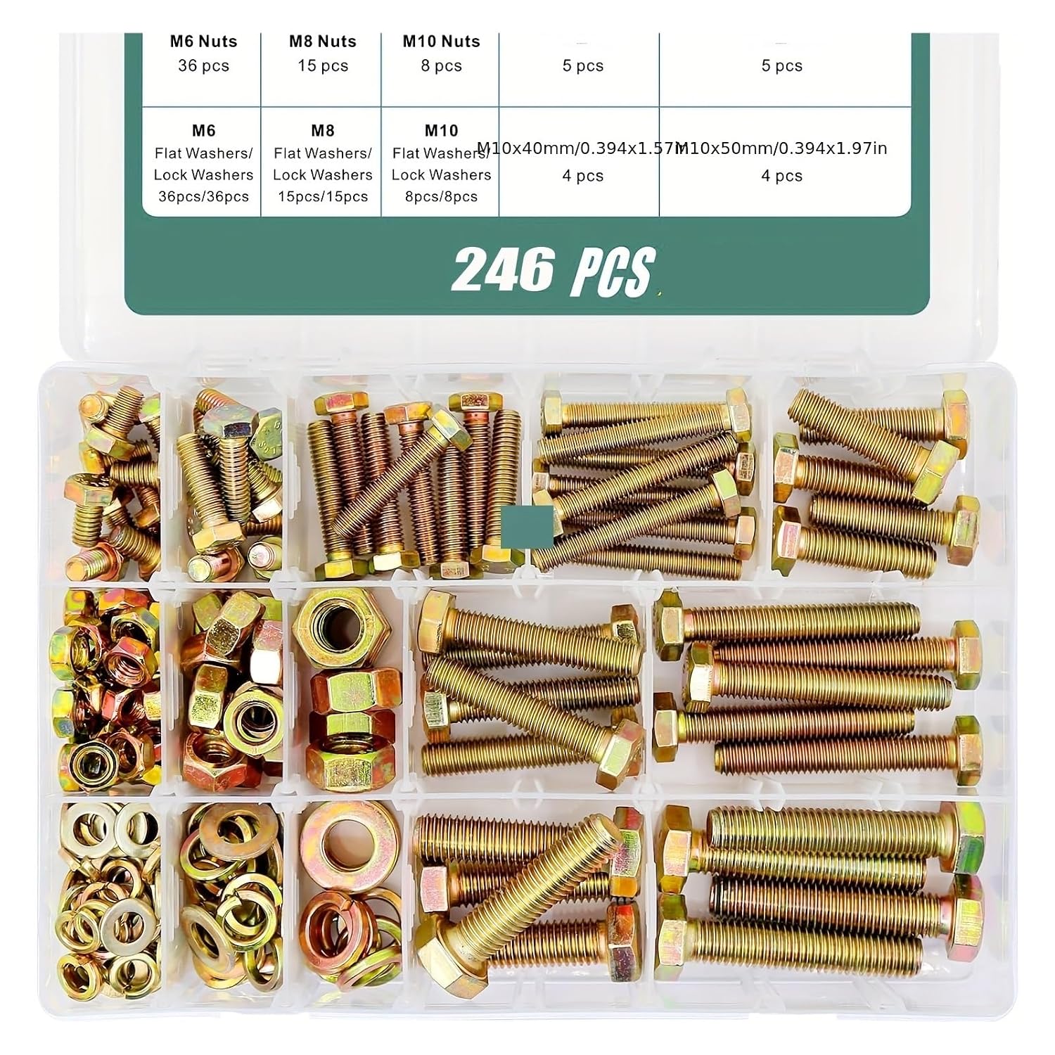 246/596/730/1650 Pieces of M4 M5 M6 M8 M10 Bolt and Nut Classification Kit Grade 8. Alloy Steel Hexagon Screw Washer(596PCS-M6M8M10)