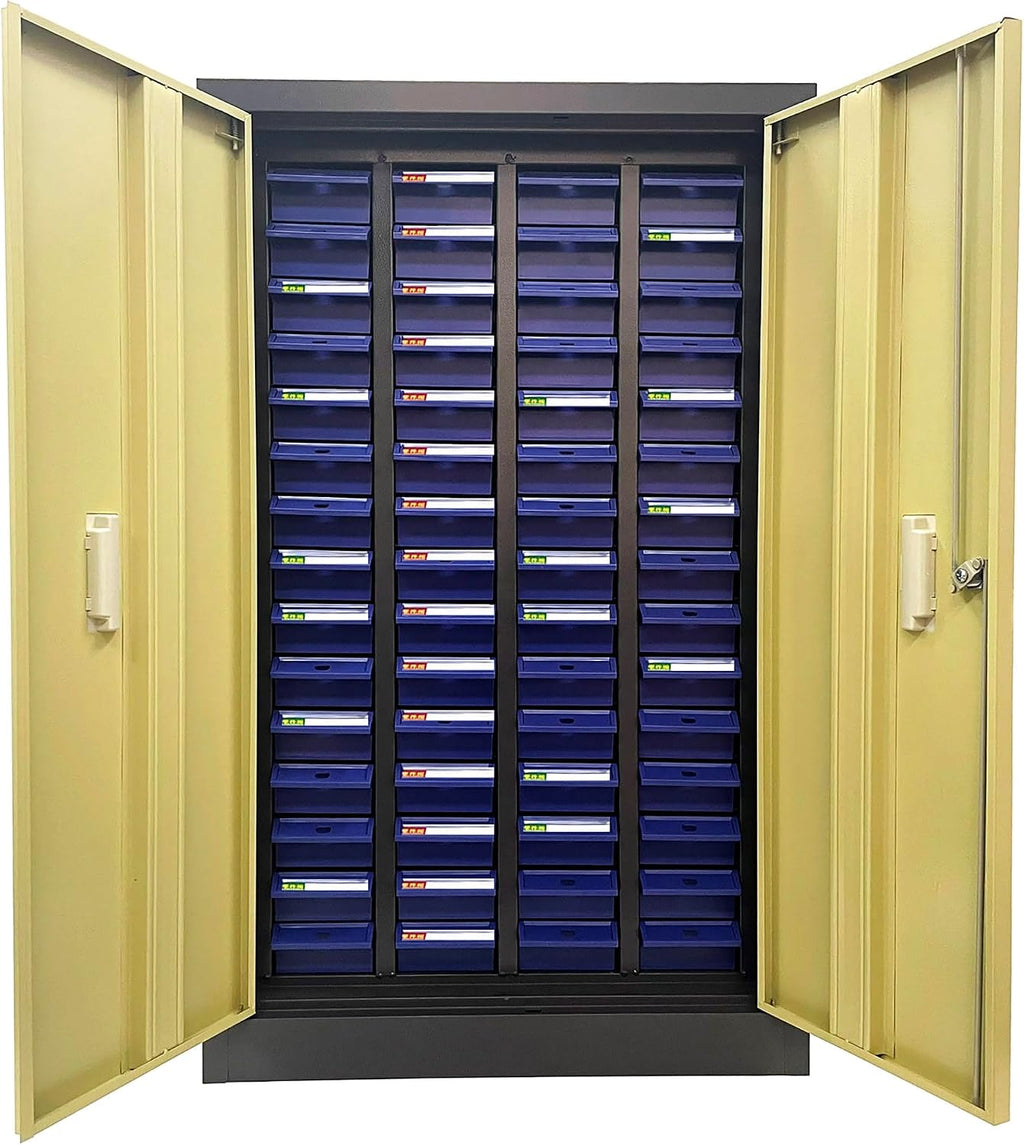 TECHTONGDA Bolt and Nut Tool Storage Steel Cabinet 60 Drawers Parts Cabinet Hardware Organizer and Storage Organization Shelves Dividers Assortment KIT with Door Lock