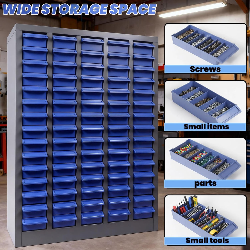 100 Drawers Parts Cabinet, Stainless Steel Nut and Bolt Storage Cabinet, 46' H x 26' D x 9' W Small Parts Organizer with Labels and Shelves for Garages Basements Warehouse(100 Drawers)