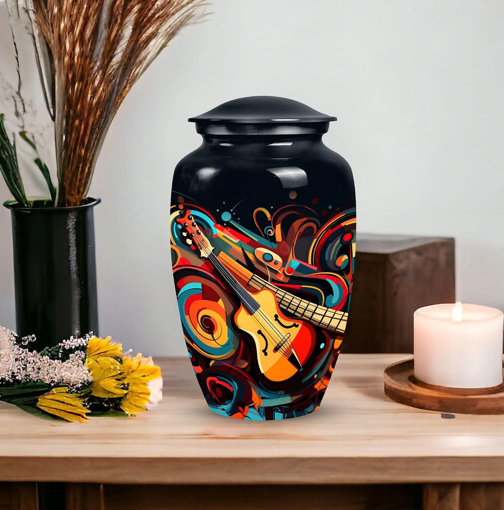 Swirling Guitar Abstract - Large Urns - Cremation Urns for Men - an Urn for Ashes - Urns for Adults (10inch), Natural