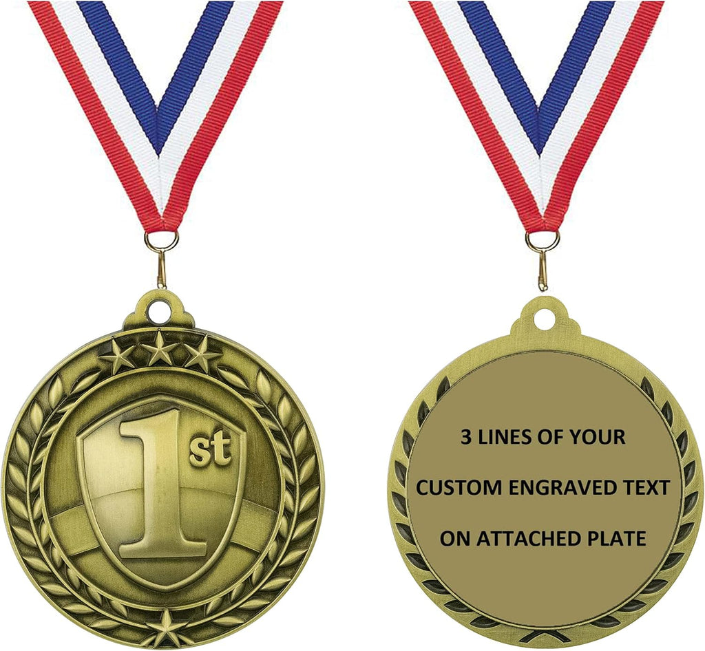 Express Medals Personalized 1st Place Gold Medal with Red White & Blue Neck Ribbon Award Trophy WAM9