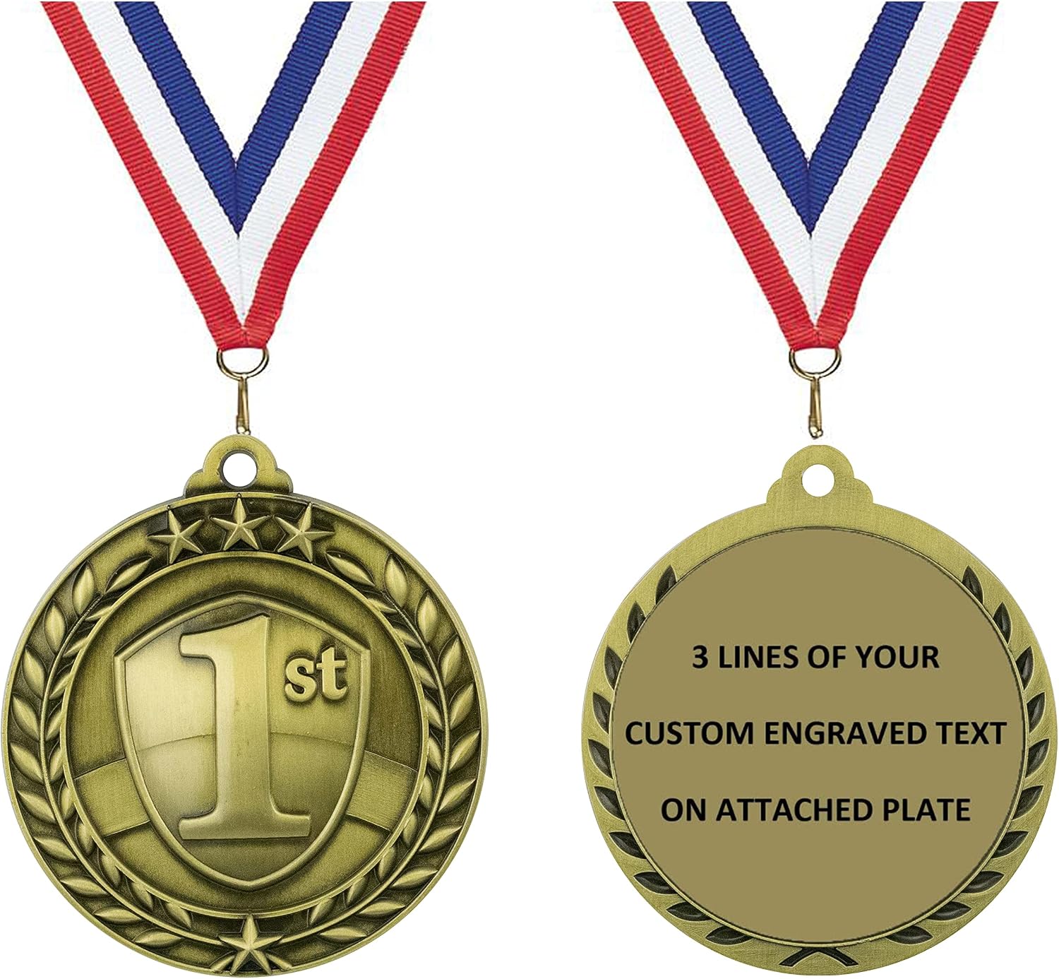 Express Medals Personalized 1st Place Gold Medal with Red White & Blue Neck Ribbon Award Trophy WAM9