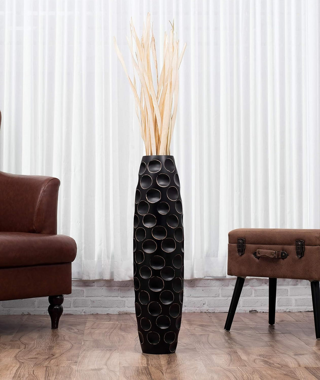 Leewadee Large Black Home Decor Floor Vase - Wooden 26 inch Tall Farmhouse Decor Flower Holder for Fake Plant and Pampas Grass