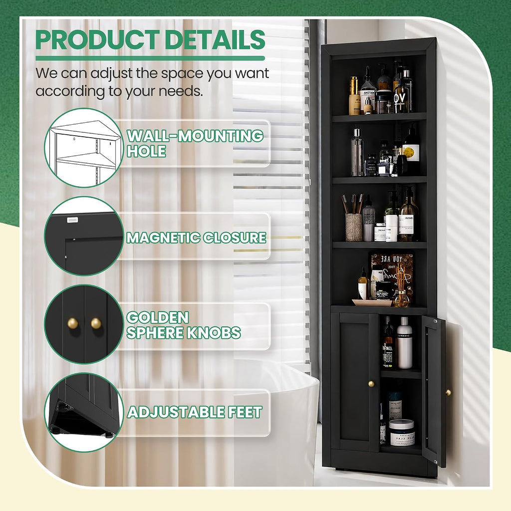 Tall Corner Cabinet,71' Waterproof Metal Corner Cabinet for Bathroom, Corner Storage Cabinet with 4 Adjustable Shelves & Quiet Close Door,Home Space Saver for Kitchen,Living Room,Pantry