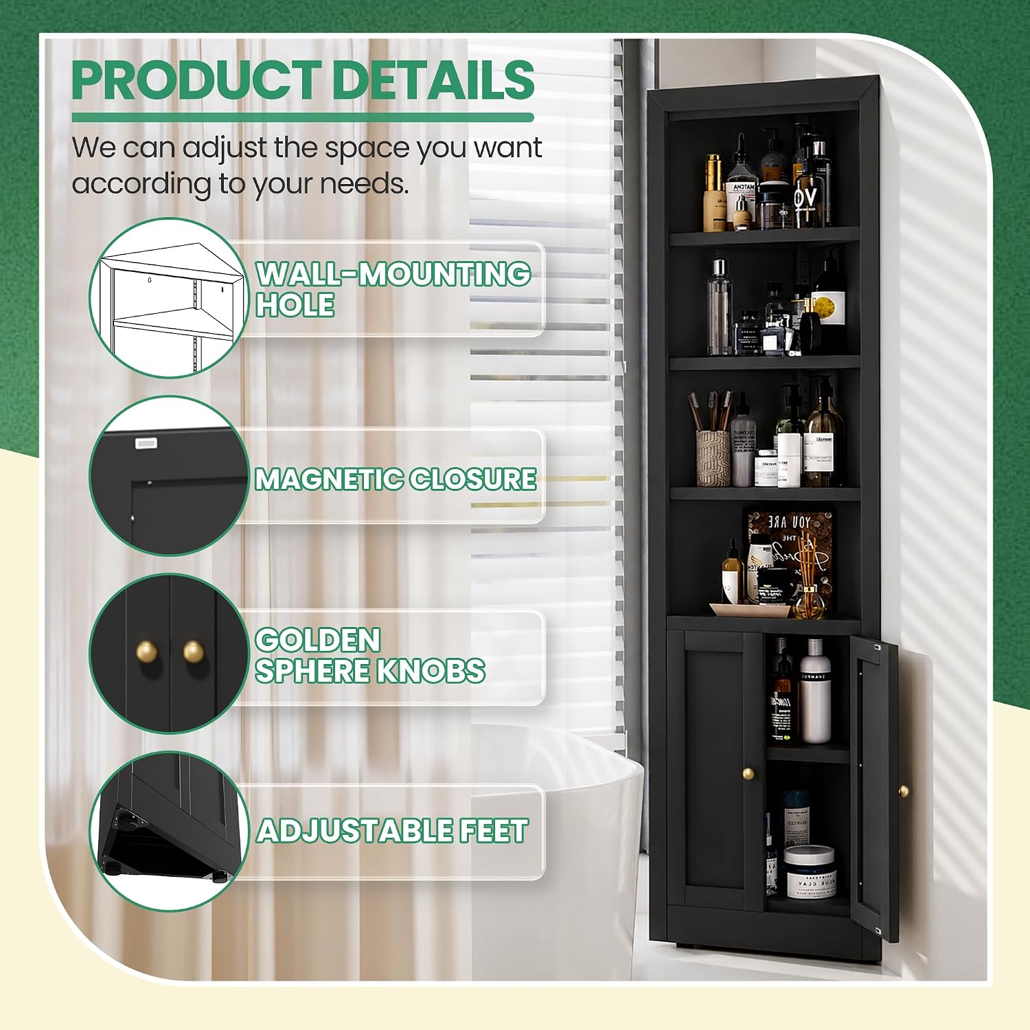Tall Corner Cabinet,71' Waterproof Metal Corner Cabinet for Bathroom, Corner Storage Cabinet with 4 Adjustable Shelves & Quiet Close Door,Home Space Saver for Kitchen,Living Room,Pantry
