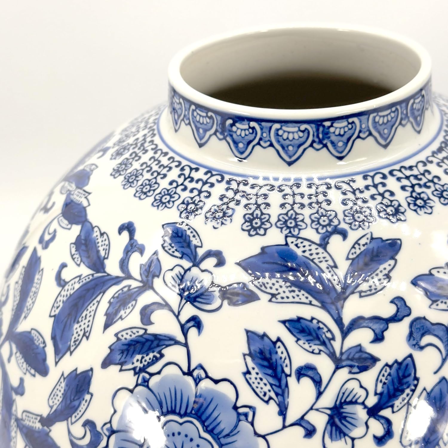 Galt International Blue & White Ceramic Floral Chinoiserie Globe Vase 12' Dia. - Round Bulb Shape Flower Vase Jar Classic Antique Home Decor