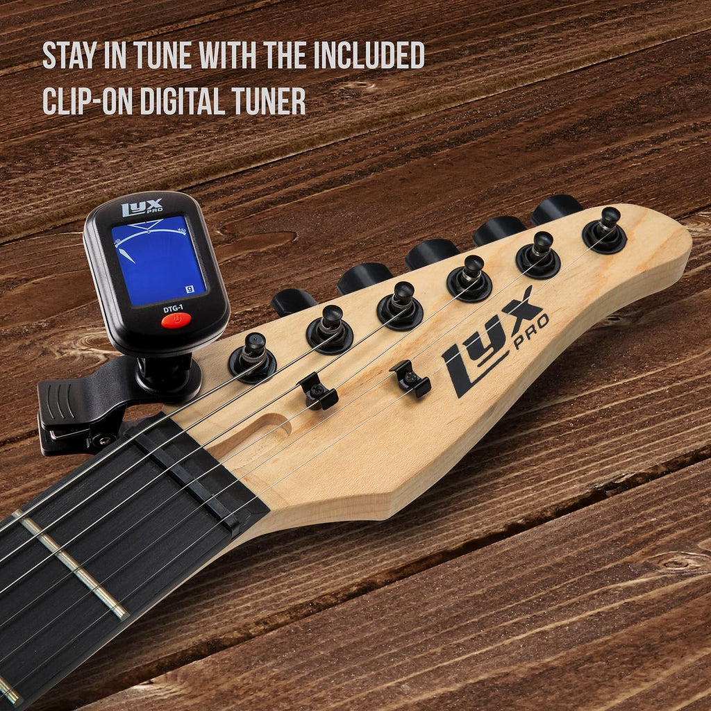 LyxPro Electric Guitar 39' inch Full Beginner Starter kit Full Size with 20w Amp, Package Includes All Accessories, Digital Tuner, Strings, Picks, Tremolo Bar, Shoulder Strap, and Case Bag - Natural