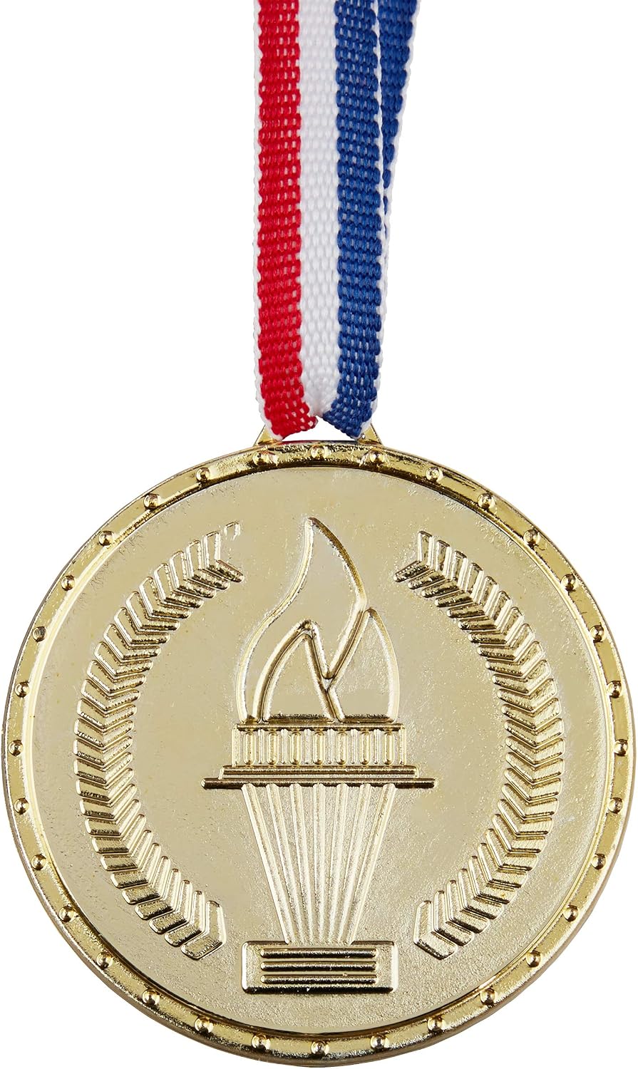 48x Gold Medals for Children with Torch Picture to Celebrate Victories Diameter 5 cm Gold