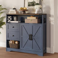 Fameill Farmhouse Storage Cabinet with Drawers and Open Storage,Freestanding Kitchen Pantry with 2 Barn Doors, Floor Cabinet with Adjustable Shelf for Living Room, Blue